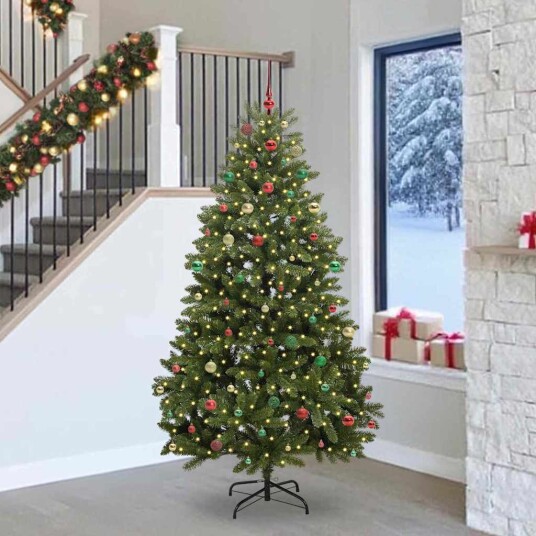 Kunstig juletre med LED stripelys grønn 240 cm PVC og metall