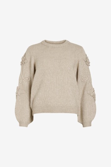 Vila  Pullover viFaye O neck Embrodiery Knit Grå