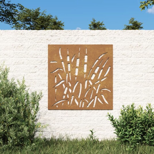 Veggdekorasjon til hage 55x55 cm cortenstål grassdesign