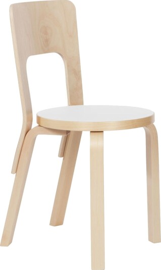 Artek 66 Spisestuestol Hvit Laminert Bjørk