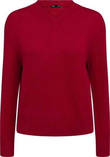 Mango V Neck Knit Sweater RED L