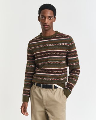Gant Fair Isle Genser I Lammeull Med Rund Hals Country Green M Gant Fair Isle Genser I Lammeull Med Rund Hals Country Green M