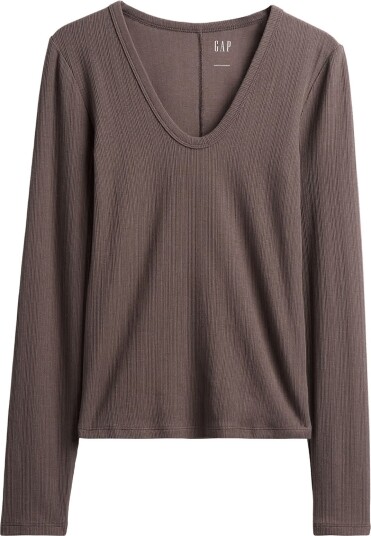 GAP Long Sleeved Rib T Shirt From The Gap Collection TOASTED ALMOND XL