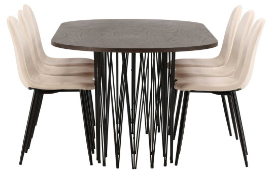Venture Design Stone oval & Polar spisegruppe Beige/mokka 6 stoler & bord 220 x 100 cm