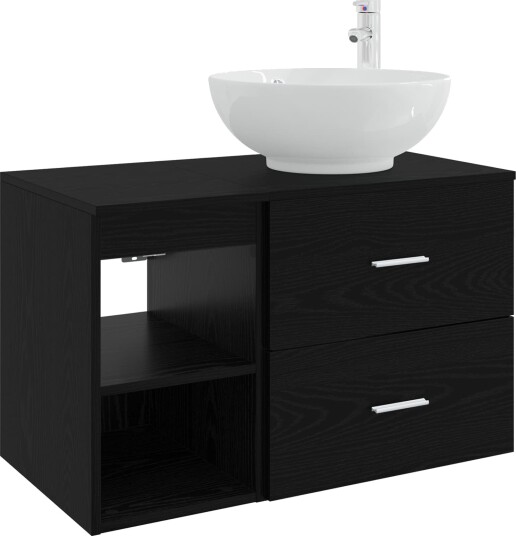 Baderomsinnredningssett 2 pcs Svart eik Konstruert tre Baderomsinnredningssett 2 pcs Svart eik Konstruert tre