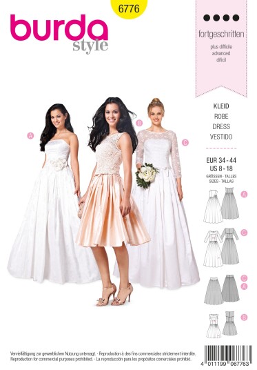Burda 6776 - Brudekjole EUR: 34-44, US:8-18