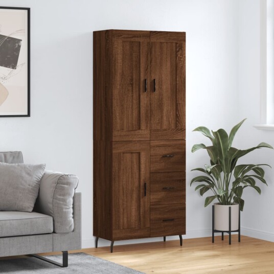 vidaXL Highboard brun eik 69,5x34x180 cm konstruert tre 8720845494469