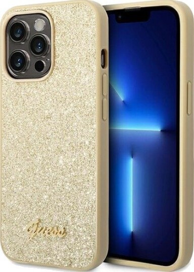 Guess Glitter Script Mobildeksel i Gull til iPhone 14 Pro