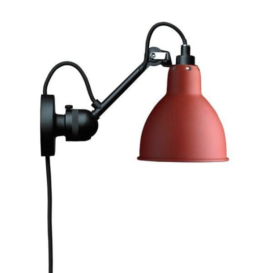 Lampe Gras N304 Vegglampe Matt Sort & Matt Rød Med Ledning