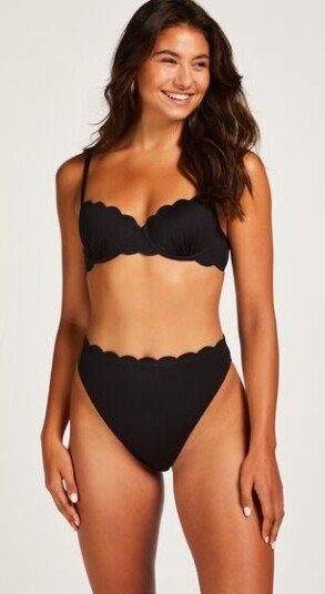 Hunkemöller Scallop bikinitruse med høy skjæring Svart S