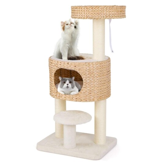 Cwy Ripestolpe Med Kattehule 104 cm Høyt Kattetre Med Abbor & Plattform Beige + Natur