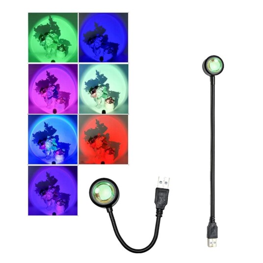 USB lampe Bilsoverom Takprojektor Solnedgang 7 farger