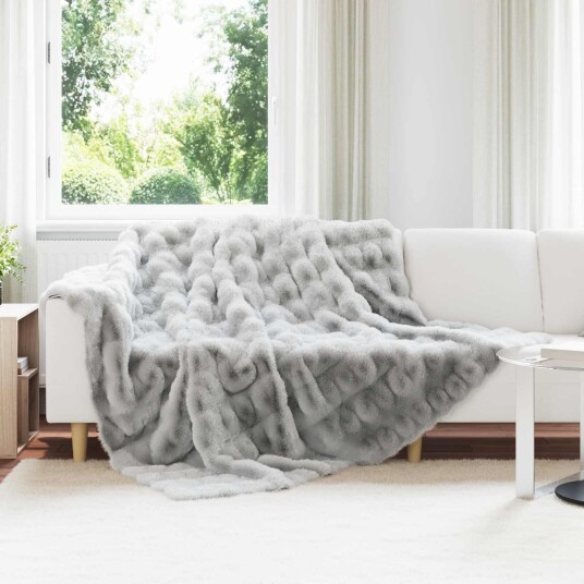  Faux kaninullteppe 4 pcs Grå 220 x 240 cm Polyester