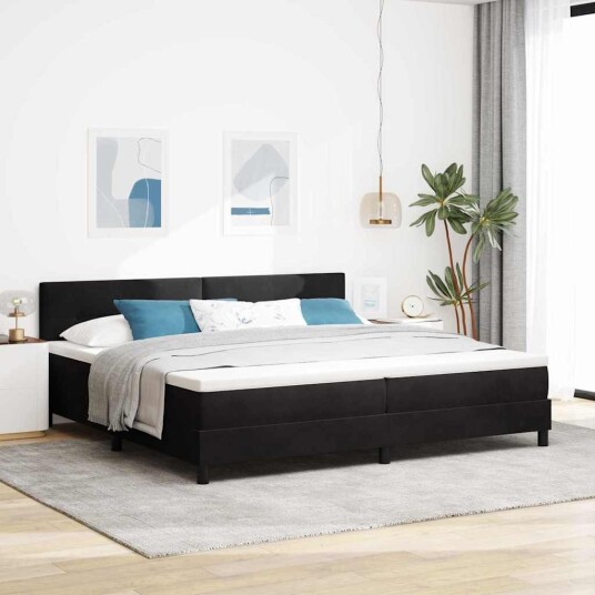  Bokspring Seng med Madrass Svart 200x200 cm Velvet