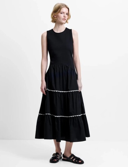 French Connection Kaylie Jia Mix Ric Rac Midi   Black   XL