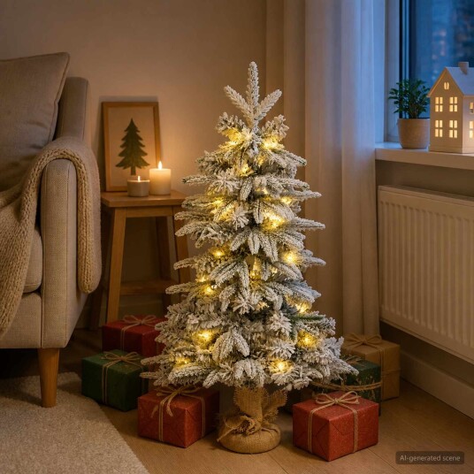 vidaXL Mini-juletre med snø 90 cm 50 LED-lys Varmhvit PVC og PE