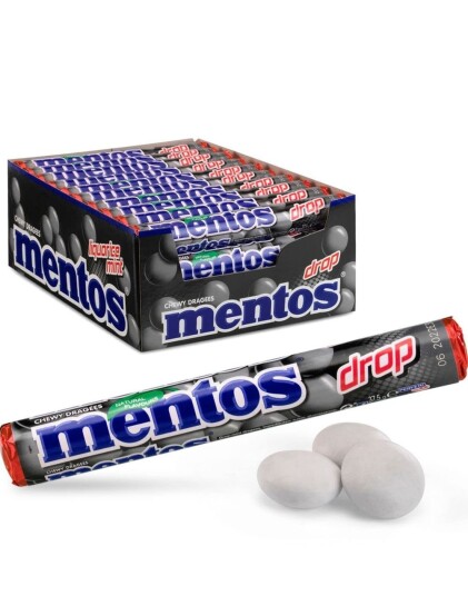 40 stk Ruller med Mentos Liquorice Mint 37,5 gram   Hel Eske