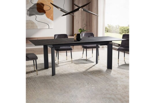 Wohnling Spisebord Wohnling Uttrekkbar 180 260 cm Keramisk Klassisk Fire Bein Metallramme Svart marmor Svart marmor svart