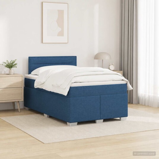 vidaXL Box Spring Seng med Madrass og LED Blå 120 x 200 cm Stoff