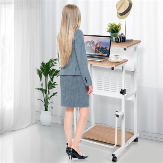 Justerbart laptopbord på hjul med ergonomisk høydejustering Hvit tre