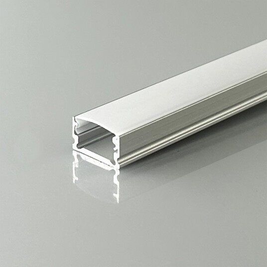 V Tac 2m alu profil til LED strips utenpåliggende Sølv inkl. diffuser 13,2 x 7 mm