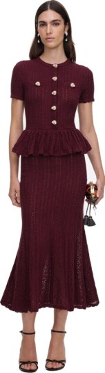 Self Portrait Pointelle peplum knit midi dress M rød dame