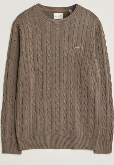 Gant Cotton Cable Crew Neck Faded Taupe