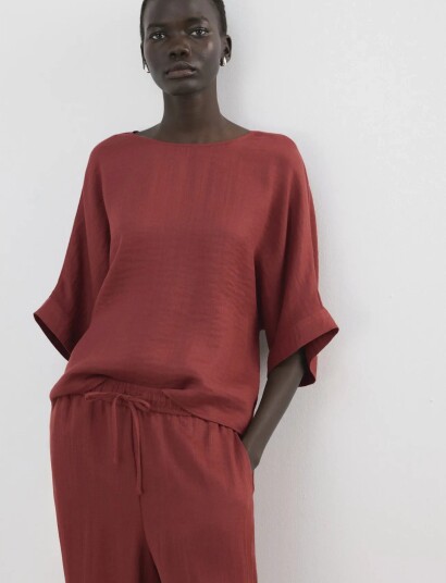 Mango Three Quarter Sleeve Blouse Red S Mango Three Quarter Sleeve Blouse Red S