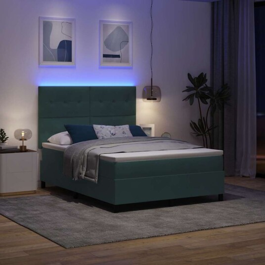 Box Spring Seng med Madrass & LED Mørkegrønn 140x200 cm Fløyel Box Spring Seng med Madrass & LED Mørkegrønn 140x200 cm Fløyel
