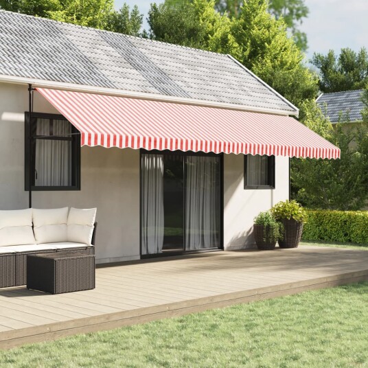 Erstatningsduk for markise rød og hvit stripe 6x3,5 m 367723