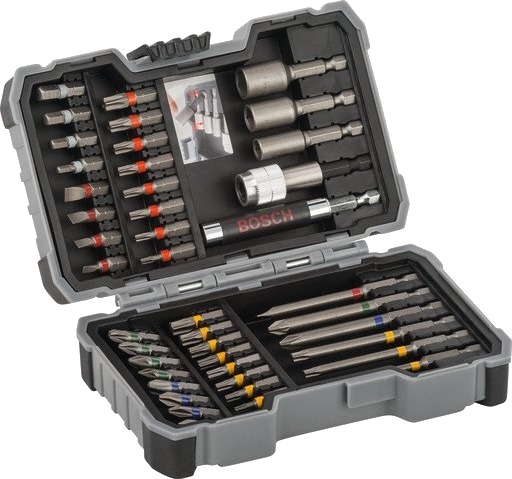Bosch Extra Hard Skrutrekkerbits Blandingssett Og Pipenøkkelsett Ph, Pz, T, Sl, H, Og Universalholder Hurtigkobling Og Magnetisk Universalholder, 43 Deler