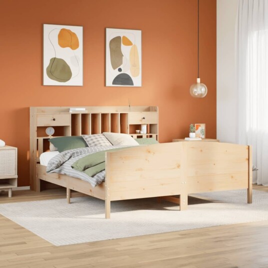  Seng med bokhylle uten madrass 180x200 cm heltre furu 8721158619211