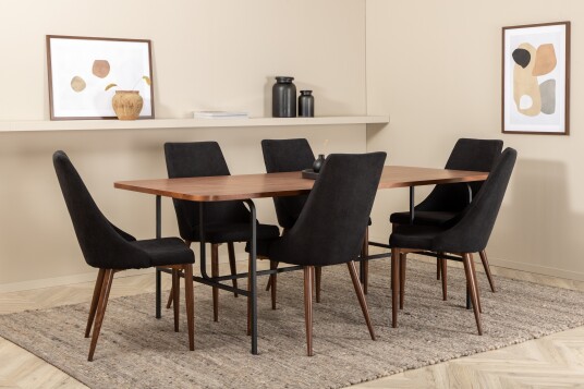 Venture Home Spisegruppe Unnao 200 cm inkl. 6 Mues Stoler Valnøttsbrun/Svart