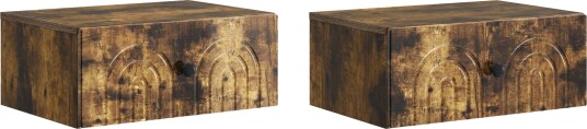  Vegghengt Nattbord med skuff 2 pcs Røkt Eik 49 x 34,5 x 20 cm