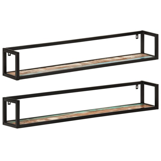 Vegghyller 2 stk 110x17x17 cm gjenvunnet heltre og jern 8720845861445