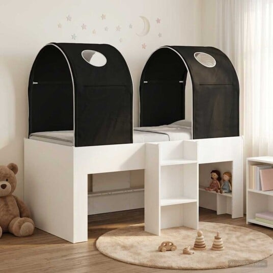  Seng med Tunnel 4 pcs Hvit og svart Konstruert tre