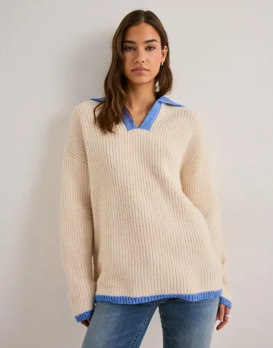 Pieces Beige Pcbera Ls Oversize Polo Knit Bc