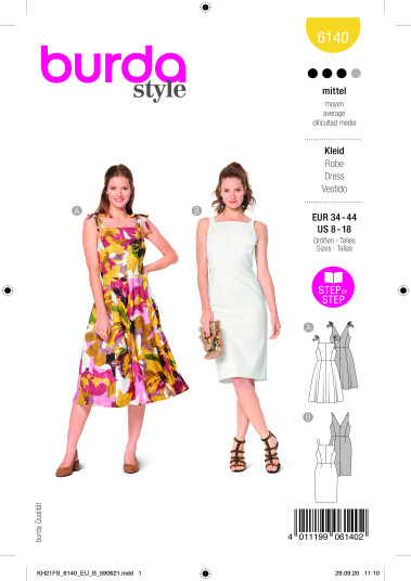 Burda 6140 - Kjole EUR: 34-44, US: 8-18