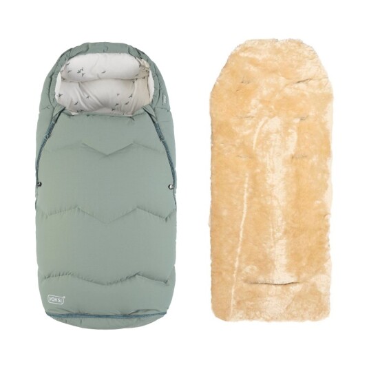 Vognpose Voksi Urban Sea Green + Lammeskinn til vogn Natur