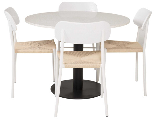 Venture Design Razzia & Polly spisegruppe Hvit/hvit 4 st stoler & bord 106 cm