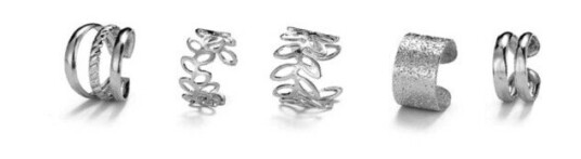 Fake Helix Piercing 5-pack ørepynt mansjett uten hull sølv