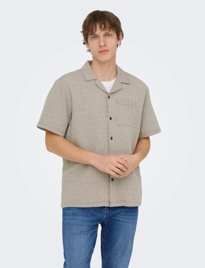 ONLY & SONS Onskian Life Seersucker Strp Ss Shirt Vd Brown XXL