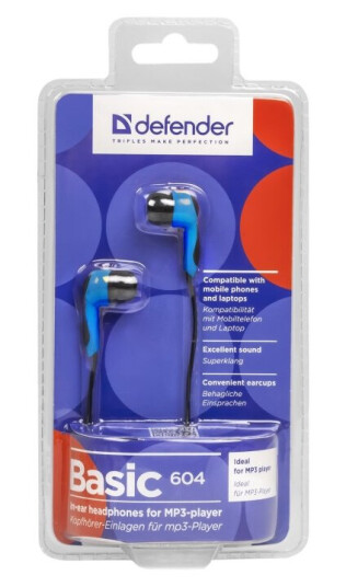 Defender Basic 604 - Ørepropper - I Øret - Kablet - 3,5 Mm Jakk - Svart, Blå Defender Basic 604 - Ørepropper - I Øret - Kablet - 3,5 Mm Jakk - Svart, Blå