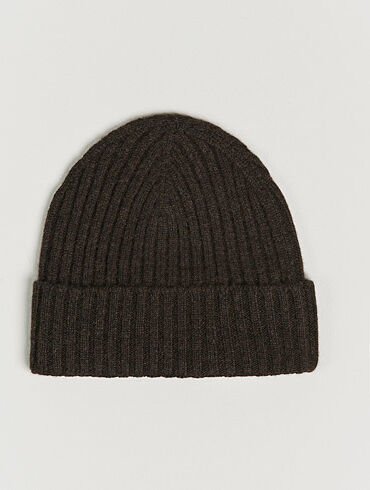 Amanda Christensen Rib Knitted Cashmere Cap Brown Melange