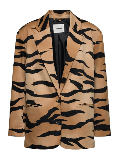 Monki Single-Breasted Oversized Tiger Printed Blazer - Brown - S