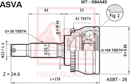 Asva Drivknute drivaksel ASVA MT N84A43