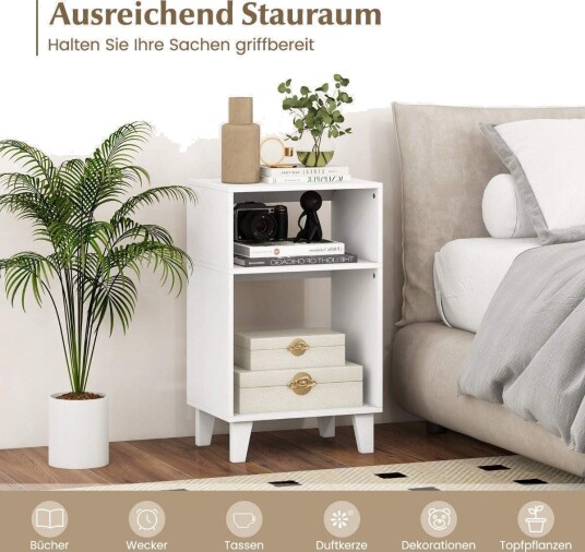 3 lags sidebord nattbord med hyller og ben 39,5 x 29,5 x 65 cm hvit
