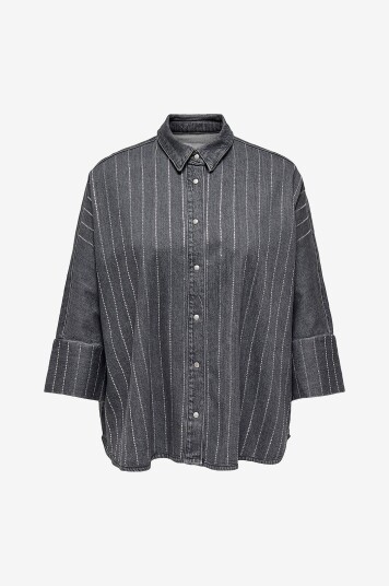 Only Carmakoma - Skjorte carGrace Rhinestone Dnm Shirt Azg - Grå