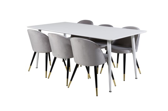 Venture Home Polar Spisegruppe 180 cm Rektangulær med 6 Velvet Stoler Sort/Guld
