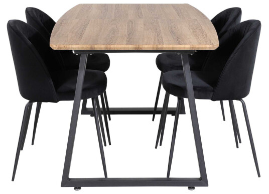 Venture Design Inca & Wrinkles spisegruppe Natur/svart 4 st stoler & bord 160 x 85 cm